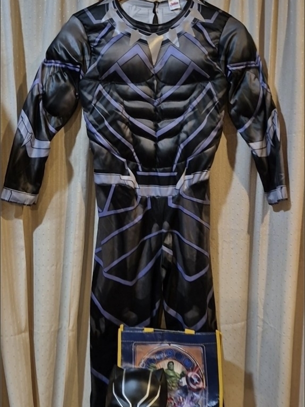 Marvel Avengers Black Panther Boys Padded Costume Size S 6/7 Mask Tote Set